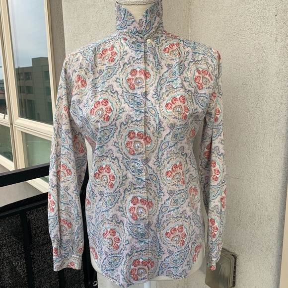 Vintage foxcroft floral paisley cotton button up blouse S - Picture 1 of 4